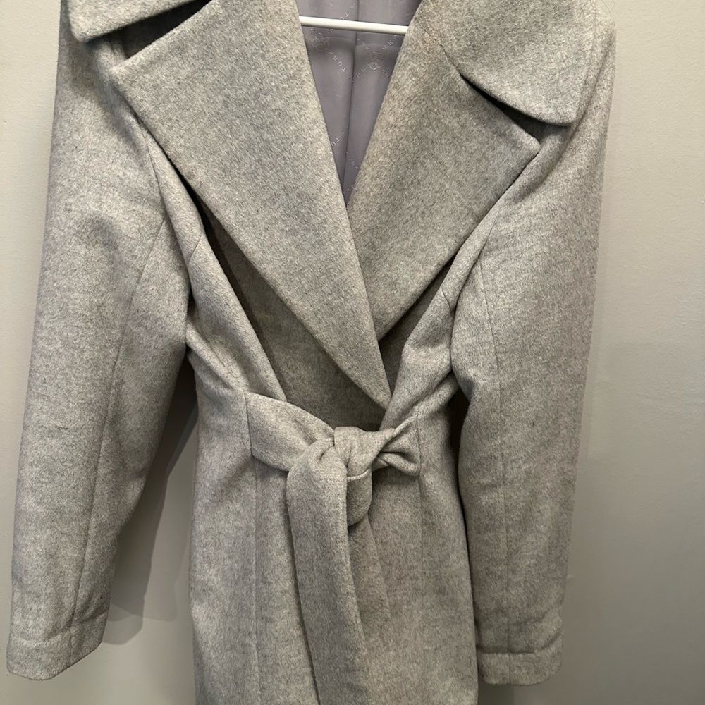 Trina Turk wool/cashmere belted waist dress coat sz XL/14 light grey